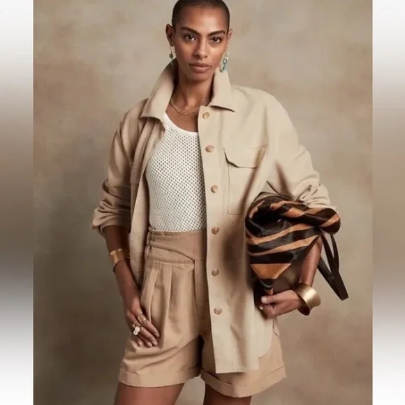 New-banana republic-S-tan(stone)-heritage suede shirt/jacket(Shacket) luxurious - Picture 2 of 16